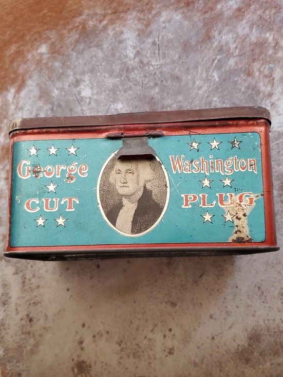 Vintage George Washington Cut Plug Tin Other - Cut Plug Tin - Blue and Red Collectible Storage